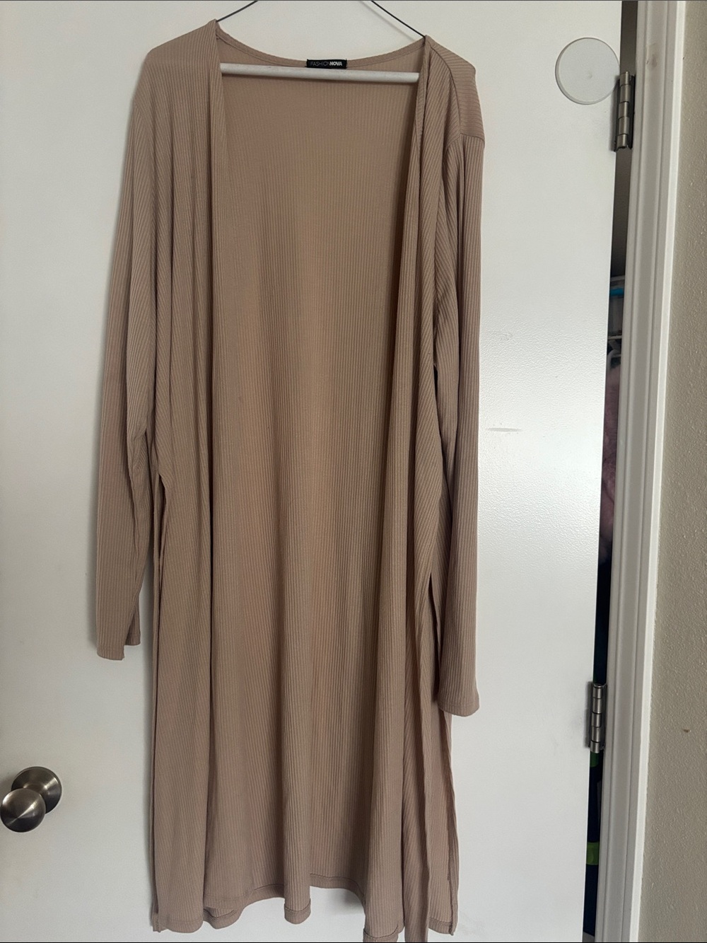 Fashion Nova 3X Taupe Ribbed Duster Cardigan Long Open Front Lounge Plus Size